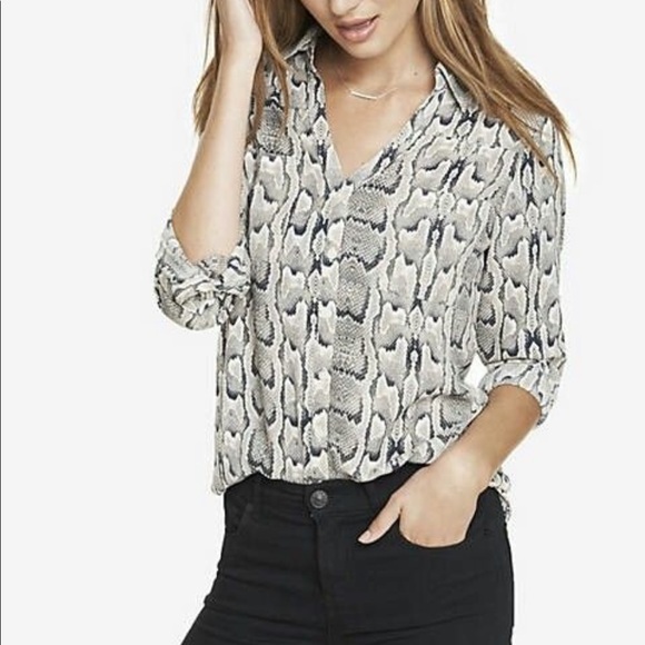 Express Tops - Express Snakeskin Button Up